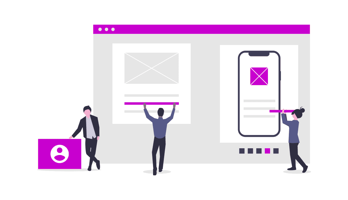 illustration of a team collaborating on work things