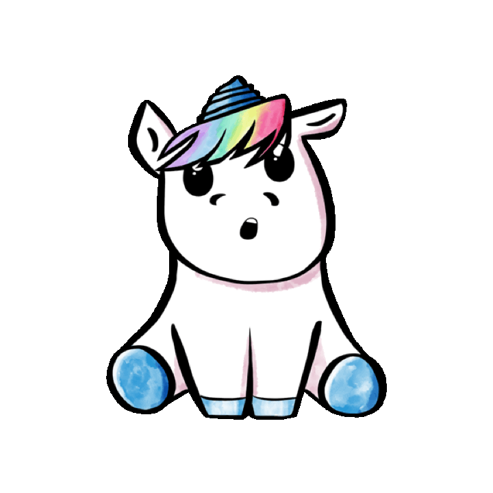 a blinking unicorn that is confused at why your shopping bag is empty
